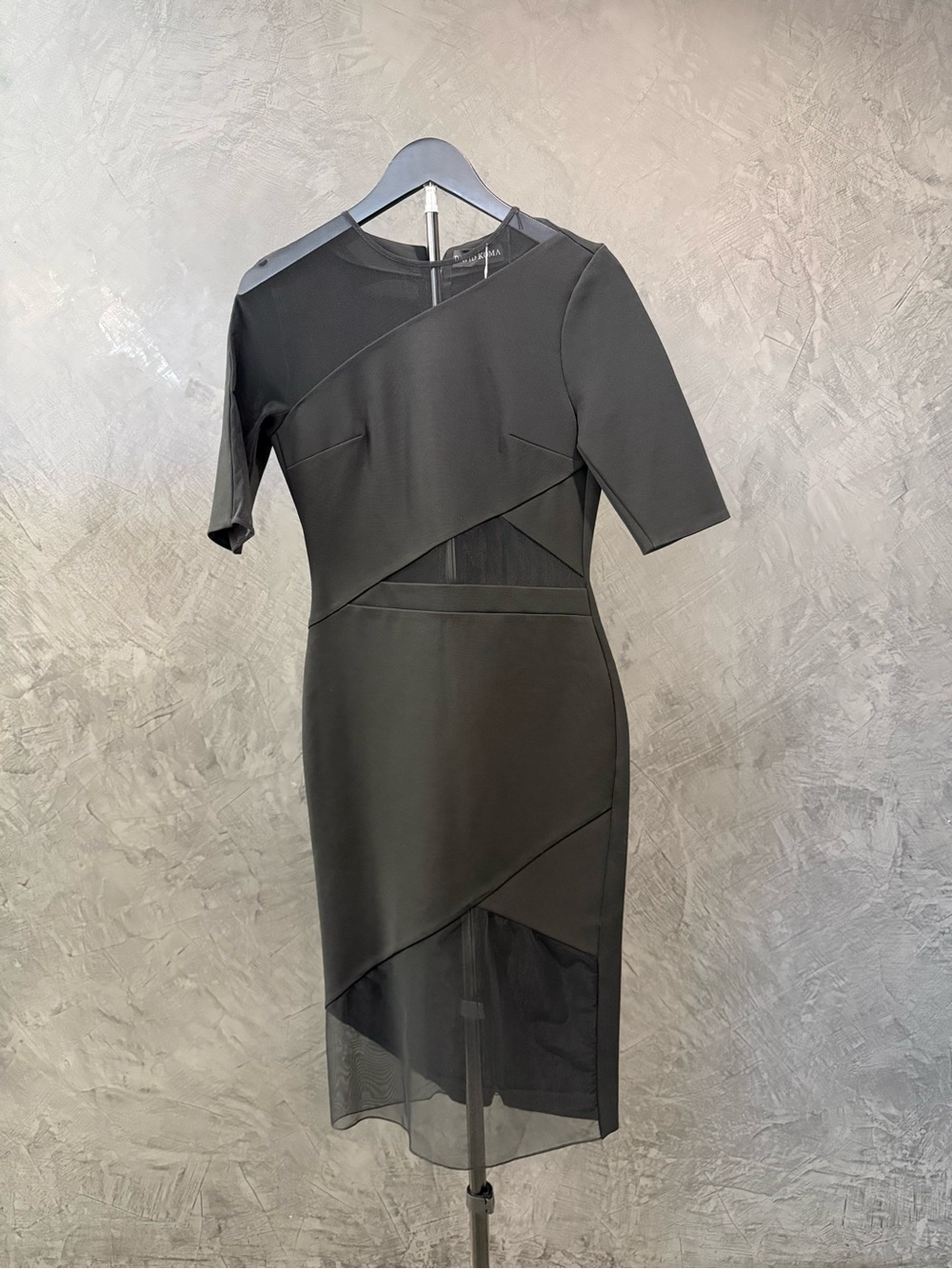 NWT David Koma Black Midi Dress with Sheer Insets UK12/US8